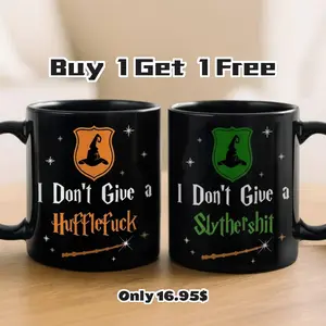 [BNB Buy 1 Get 1 Free] Funny Wizard House 11oz Ceramic Mug, I Don’t Give Ravencrap, Hufflefck, Gryffindmn, Slythersht, Funny Ideas Gift for HP Fan or Chaos friends groups, Coffee Cup For Hot Cold Beverage Drinkware Mugs