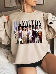 Women's Hamilton Musical Inspired Hoodie, Casual Fitted Sweatshirt, Geometric Pattern, Perfect Gift for Fans