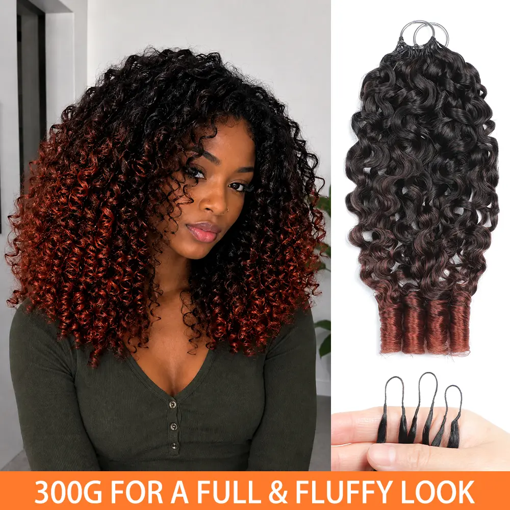 MORGENSTAR Burmese Curly Crochet Hair, Crochet Human Hair Extensions in Ombre Copper, Pre-Separated Lightweight Weave for Boho Braids & Protective Styles, 50g/Pack