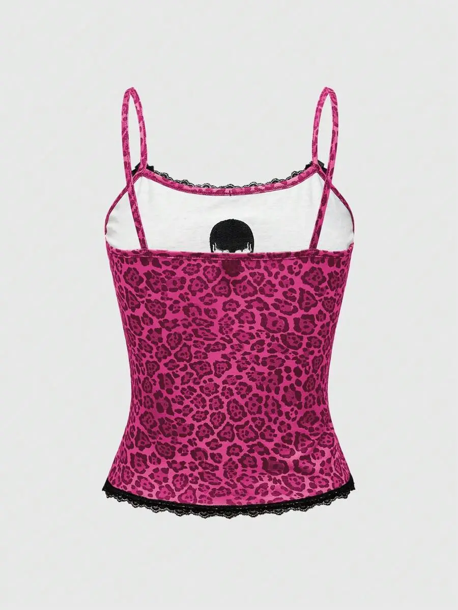 Kawaii Y2K Style Abby PUNK Pink Leopard Lace & Skull Embroidered