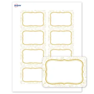 Avery® Printable Adhesive Name Tags Name Badges, 2-1/3" x 3-3/8", Matte White, Pre-printed Metallic Gold Flourish Border Design Great for Weddings, Laser & Inkjet Compatible, 80 Total