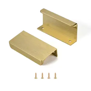 Brushed Brass Pack of 6, Pack of 10 Edge Finger Pulls for Cabinets Kitchen Invisible Hardware Concealed Aluminum Hidden Bar Pull Drawer Handles Easy to Install 11.81 inch, 6.3 inch, 5 inch, 4.72 inch, 3.15 inch Overall Length