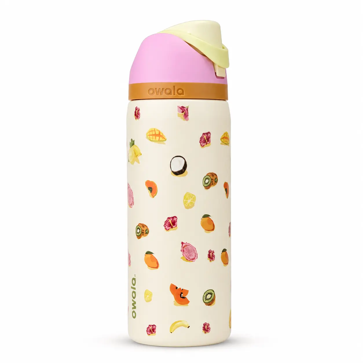 Owala Cute Tropical Fruit Water Bottle, 32oz FreeSip Insulated Stainless Steel Bottle with Straw, Leak-Proof Summer Aesthetic Bottle for Women, School, Gym, Work & Everyday Hydration