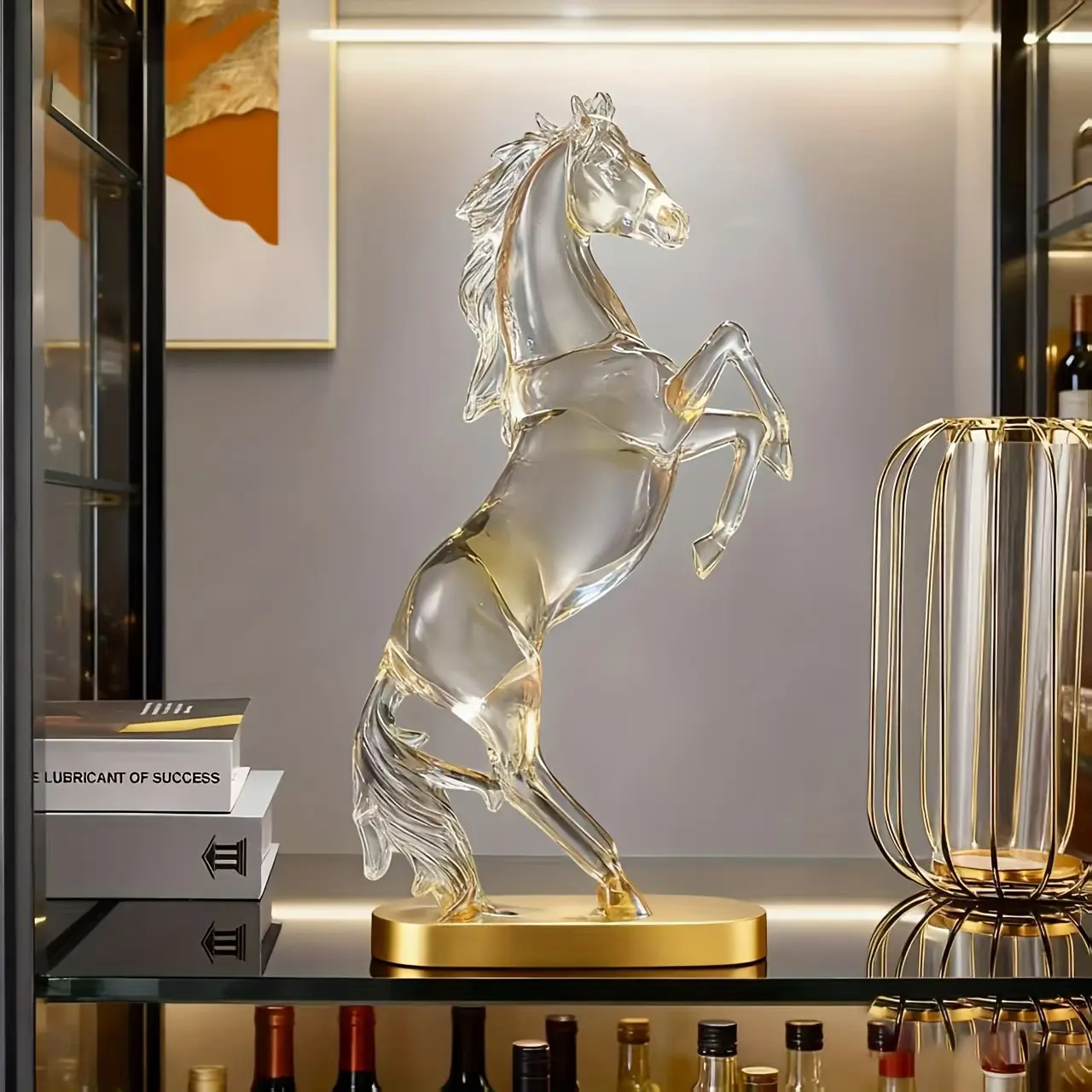 1PC Golden Horse Figurine Home Decor Statue Elegant Resin Sculpture with Sturdy Base for Living Room & Office, Indoor Home Decoration Luxury Desktop Art Decor Gift for Father's Day & Graduation