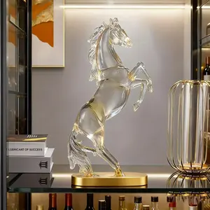 1PC Golden Horse Figurine Home Decor Statue Elegant Resin Sculpture with Sturdy Base for Living Room & Office, Luxury Desktop Art Decor Gift for Father's Day & Graduation