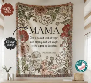 Boho Floral Mom Woven Blanket, Mothers Day Gift, Gift For Grandma