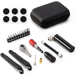 Bike Repair Tool Kit – Bicycle Multi-Tool Kit with Mini Pump, Ratchet Reversible Tool &10 Tool Bits, Tire Levers, and Portable Bag for Camping and Travel