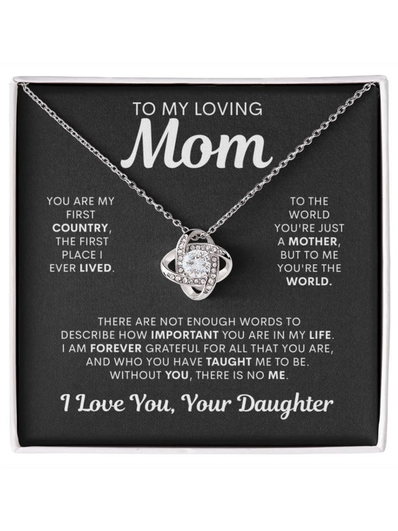 To My Loving Mom Love Knot Necklace with Message Card and Gift Box Inspirational Mom Necklace Mother’s Day/Birthday/Christmas/Anniversary Gift