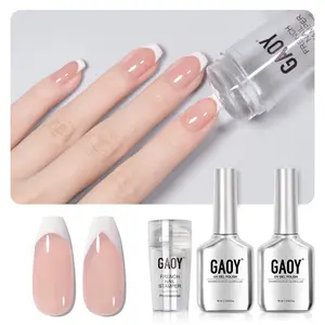 GAOY French Manicure Kit, Nail Stamper, and 2Pcs Gel Nail Polish Include Nude Jelly Pink White Colors for French Tip, UV Light Cure
