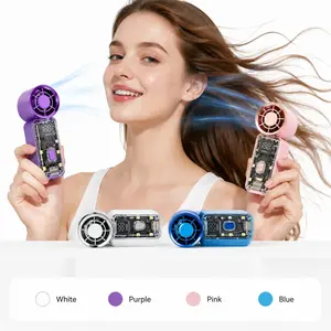 Cute Transparent Handheld Fan, 6-Speed USB Rechargeable, Battery Operated Lithium Battery LED Light USB Cooling Portable Desk & Travel Fan for Summer Use, Battery Operated Fans, Led Light Fan High Velocity Fan