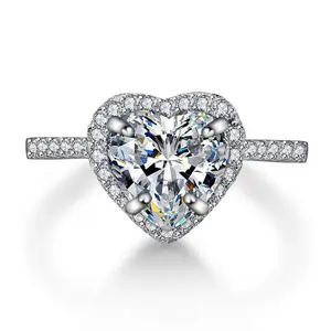 Heart Shape Pink Silver Color Cute Fashion Ring for Women - Women's Ring