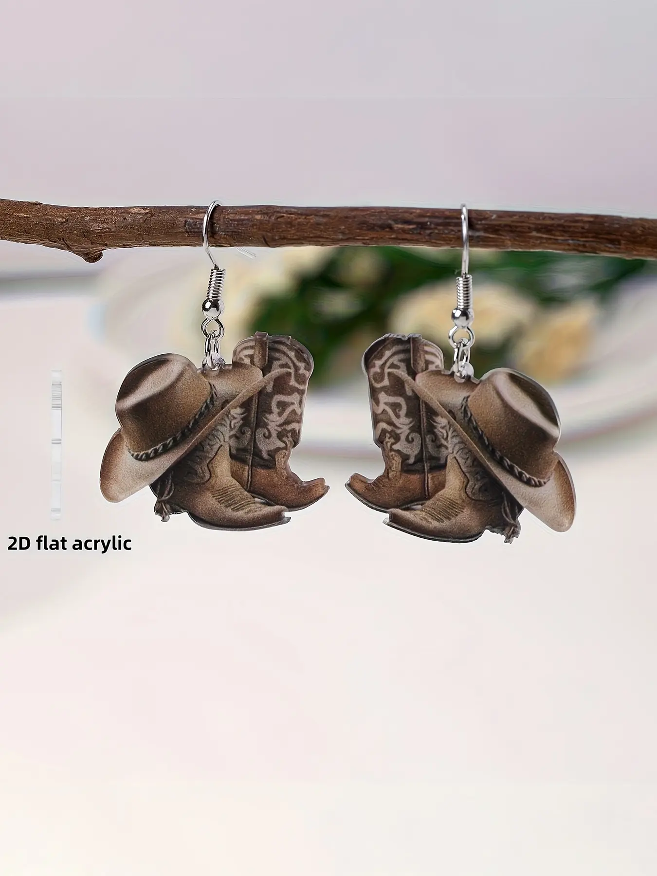 Boho Style Dangle Earrings, Flat Pierced Jewelry, Ear Hook Design, Unique Design Inspired by Western Boots & Hats, Perfect Accessory for Bohemian Fashion Lovers, Boho Fashion Accessories, Dangling Earrings