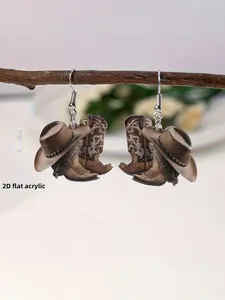 Boho Style Dangle Earrings, Flat Pierced Jewelry, Ear Hook Design, Unique Design Inspired by Western Boots & Hats, Perfect Accessory for Bohemian Fashion Lovers, Boho Fashion Accessories