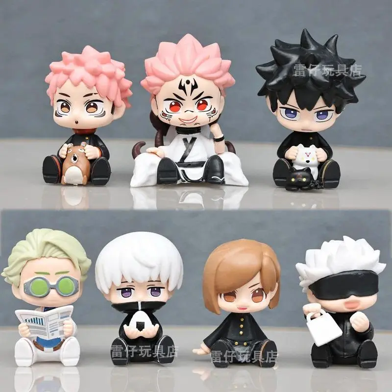 7pcs Q-Version Jujutsu Kaisen Anime Figures - Gojo Satoru, Kugisaki Nobara Characters, Kawaii Comics Model Toys for 12 Years Above, House Decoration, Children Development Gift (Toys & Hobbies Classic Novelty Model Ornament)