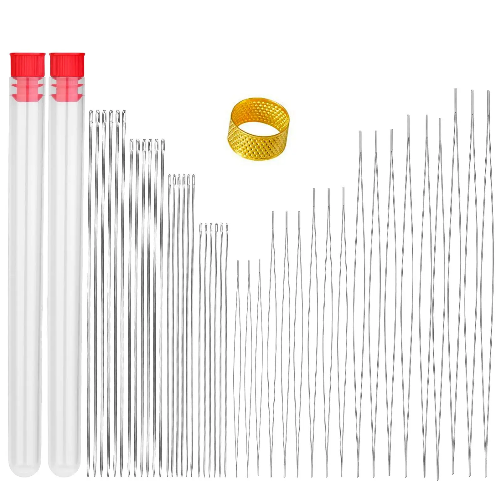 Beading Needle Set, DIY Jewelry Making Needle Set, Including Beading Needle & Thimble & Random Color Needle Bottle, Jewelry Making Tool