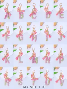 1pc Initial Letter Keychain Butterfly Key Chain Pendant Cute Animal Key Ring Purse Bag Backpack Car Pendant Charm Earbud Case Accessory Women Gift