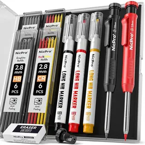 2 Pack CP1000 Carpenter Pencil with Sharpener, Mechanical Carpenter Pencils with 26 Refills, Deep Hole Long Nib Marker Pens for Construction, Heavy Duty Woodworking Pencil for Architect Marking