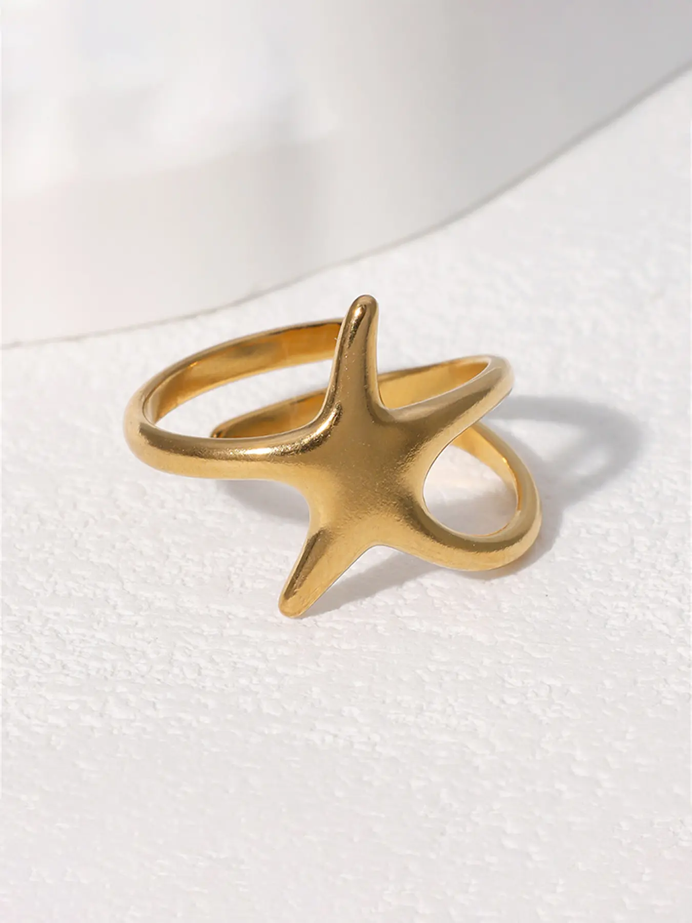 Fashion Shell Starfish Rings Beautiful Rings for Women Stainless Steel Gold Color Open Adjustable Exquisite Trendy Ring Aesthetic Wedding Waterproof Jewelry Gift