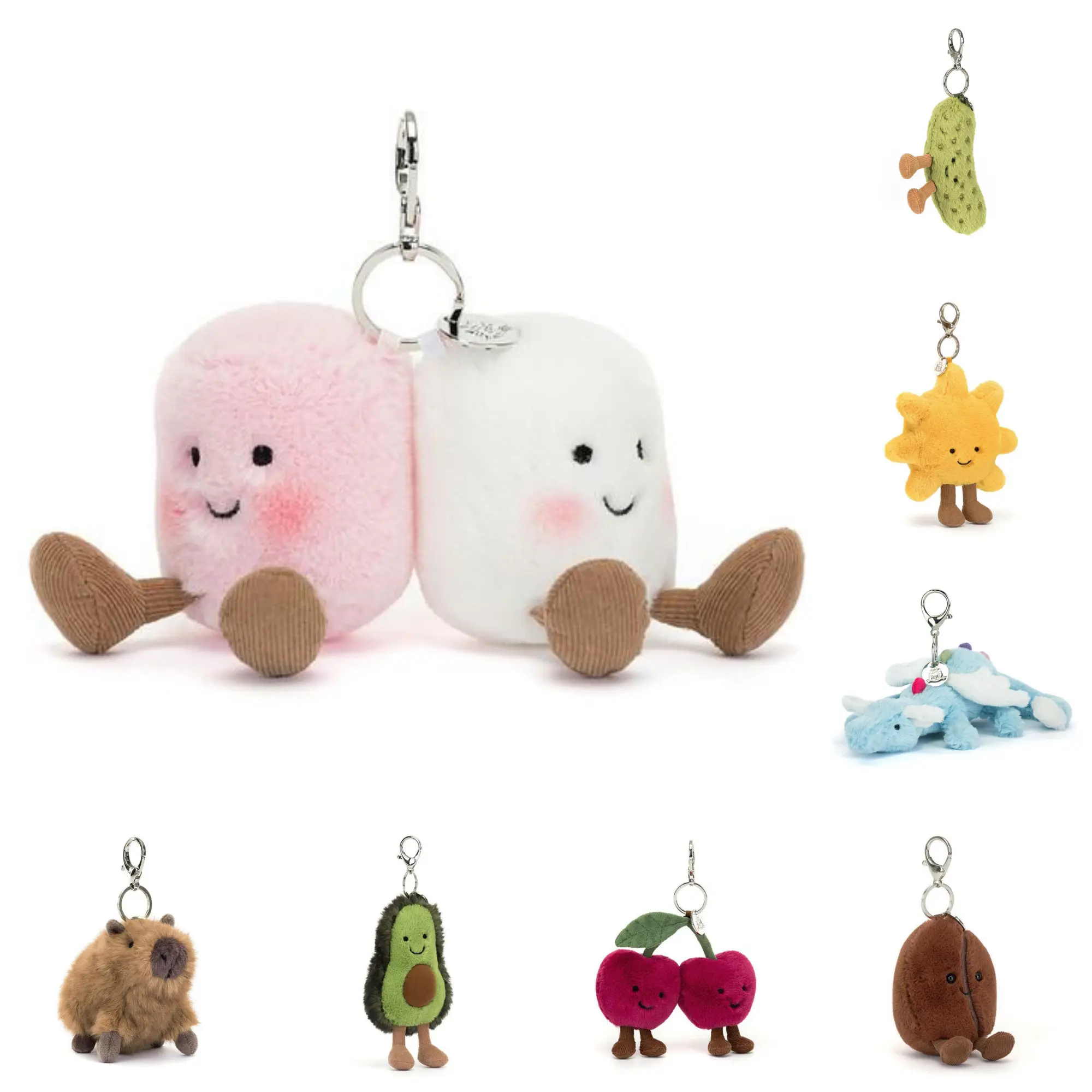 Amuseables Pair of Marshmallows Bag Charm - Ultra Soft Cuddly Stuffed Animal, Adorable Serpent Teddy for Kids & Babies, Unique Birthday & Christmas Gift, Cozy Nursery Decor & Collectible Plush