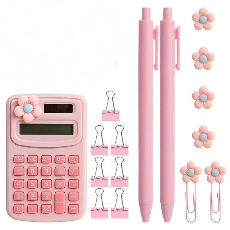 Cute Stationery Set, 1/3/5 Sets 16pcs/set Including Calculator, Pen, Paper Clip, Bookmark, Push Pin, Office Stationery & Supplies for Home School Office