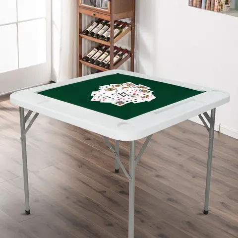 PEXMOR Durable 35" Foldable Square 4-Player Mahjong Table, Portable Board Game Table with Cup Holders, Chip Trays & Triangular Support Hinge, PE Material Honeycomb Structure, Convenient Easy Setup for Home Game Nights, Blackjack