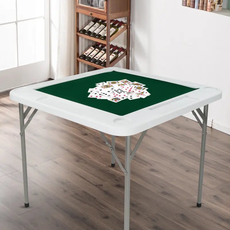 PEXMOR Durable 35" Foldable Square 4-Player Mahjong Table, Portable Board Game Table with Cup Holders, Chip Trays & Triangular Support Hinge, PE Material Honeycomb Structure, Convenient Easy Setup for Home Game Nights, Blackjack
