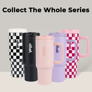 【Bestgift】100% Leakproof 40 oz Tumbler with Handle | Built-In Flip Straw | Easy-to-Twist Lid | Insulated Stainless Steel Cup White&Black Check White&Black Check Water Bottles