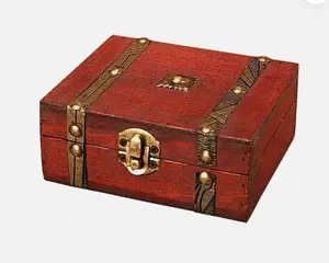 Decorative Wooden Jewelry Box Treasure Storage Box Antique Leather