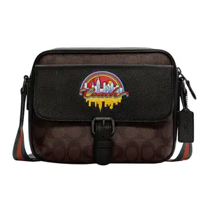 Coach Hudson 23 Monogram Flip-Top Zipper Crossbody Bag in Canvas and Leather for Men