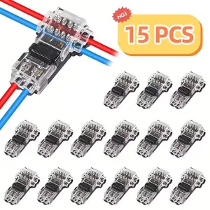 15pcs T-Type 2-Pin Wire Connector, Low Voltage Solid Connector for LED Strip, No-Solder No-Stripping 3-Way Wire Connector, Auto Accessories 24-20 AWG, Led Lights