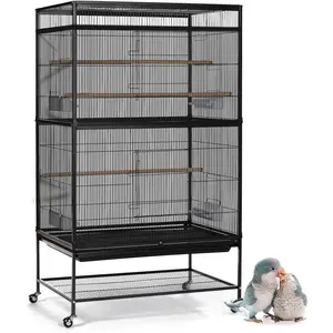 PURR LAB Large Bird Cage Seed Cather,Bird Cage Cover Adjustable Soft Airy Skirt Guard Birdcage Nylon Mesh Net for Parrot Parakeet Macaw African Round Square Cages Cover (118 * 31.5in/300 * 80cm) (Black)