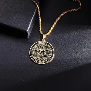 Classic Retro Mysterious Symbol All Seeing Eye Pendant Masonic Stainless Steel Necklace Ancient Egypt Gift for Men and Women