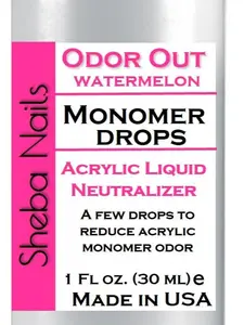 SHEBA NAILS Odor Out Monomer Drops Acrylic Liquid Neutralizer PRO 1 OUNCE WATERMELON Scent- Minimizes Acrylic Liquid Monomer Odor Helps Reduce The Smell Of Monomer Nails Extension DIY Nail Manicure