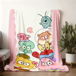 2026 New Arrival SpongeBob characters with snail on pink background Print BlanketNordic Minimalist Flannel Throw, Winter Office Nap Blanket for Men & Women, Ultra-Soft Double-Sided Fleece, Cozy War
