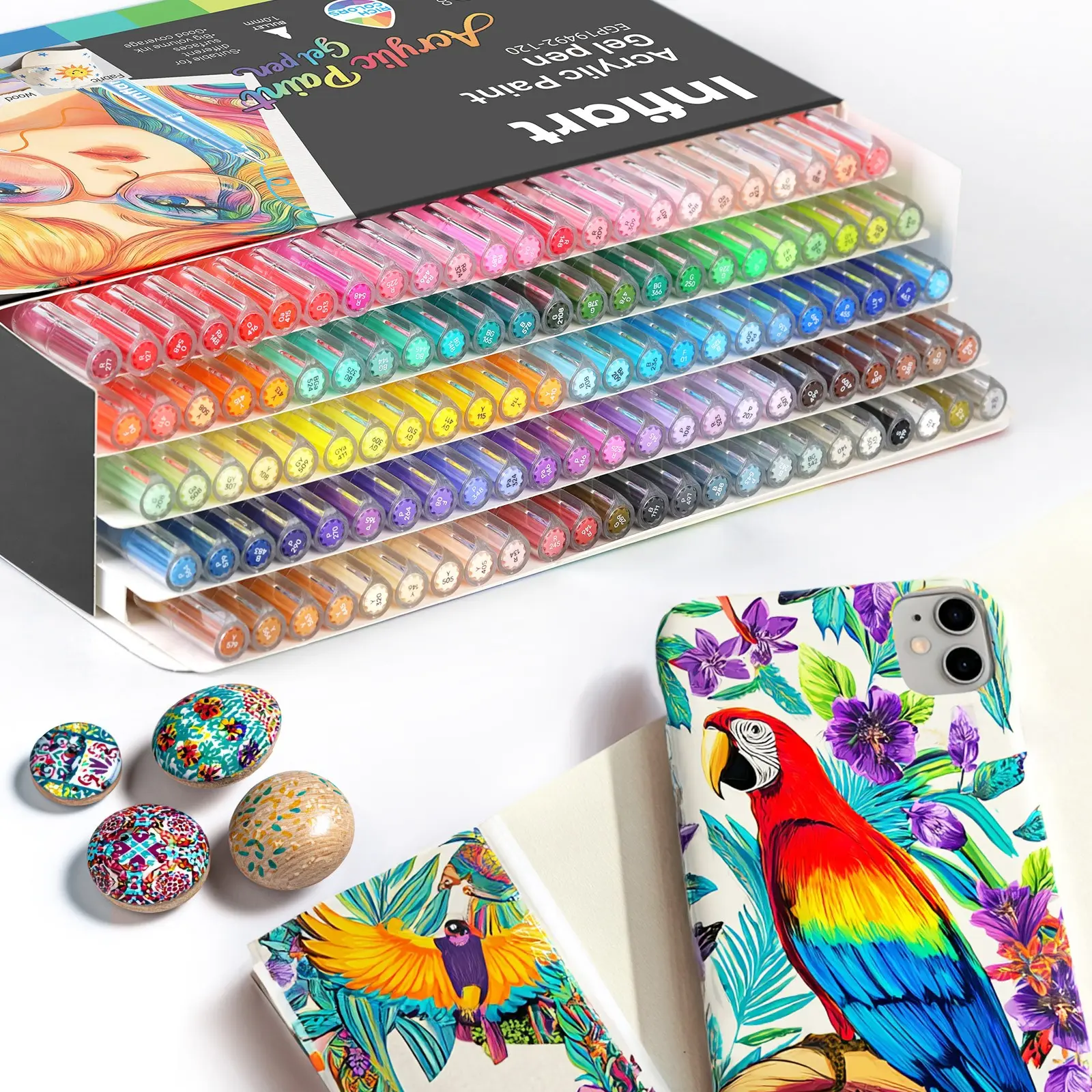 Infiart 60/80/120 Color Gel Pen Set, High-Quality Stackable Colors Pens, 1.0mm Tip, Full-Color Large Capacity Ink, Art Drawing Anime Comic Supplies, Coloring Supplies, Art Materials