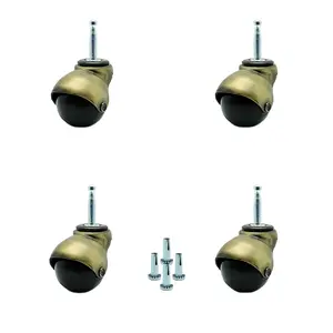 212 MAIN SCC-GN01S20-POS-WA-516-4 Swivel Ball Caster Wheels, 2 in. Swivel Type with Dual Bearings, Die-Cast Zinc Windsor Antique Finish, 0.31 in. Grip Neck Brass Hooded Stem, Wood Mount, Set of 4 for Furniture