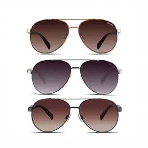 Velvet Eyewear Aviator Small Sunglass Style Box - Bonnie Model in Gold Silver & Copper with Microfiber Pouch for Refined Style and Perfect Fit