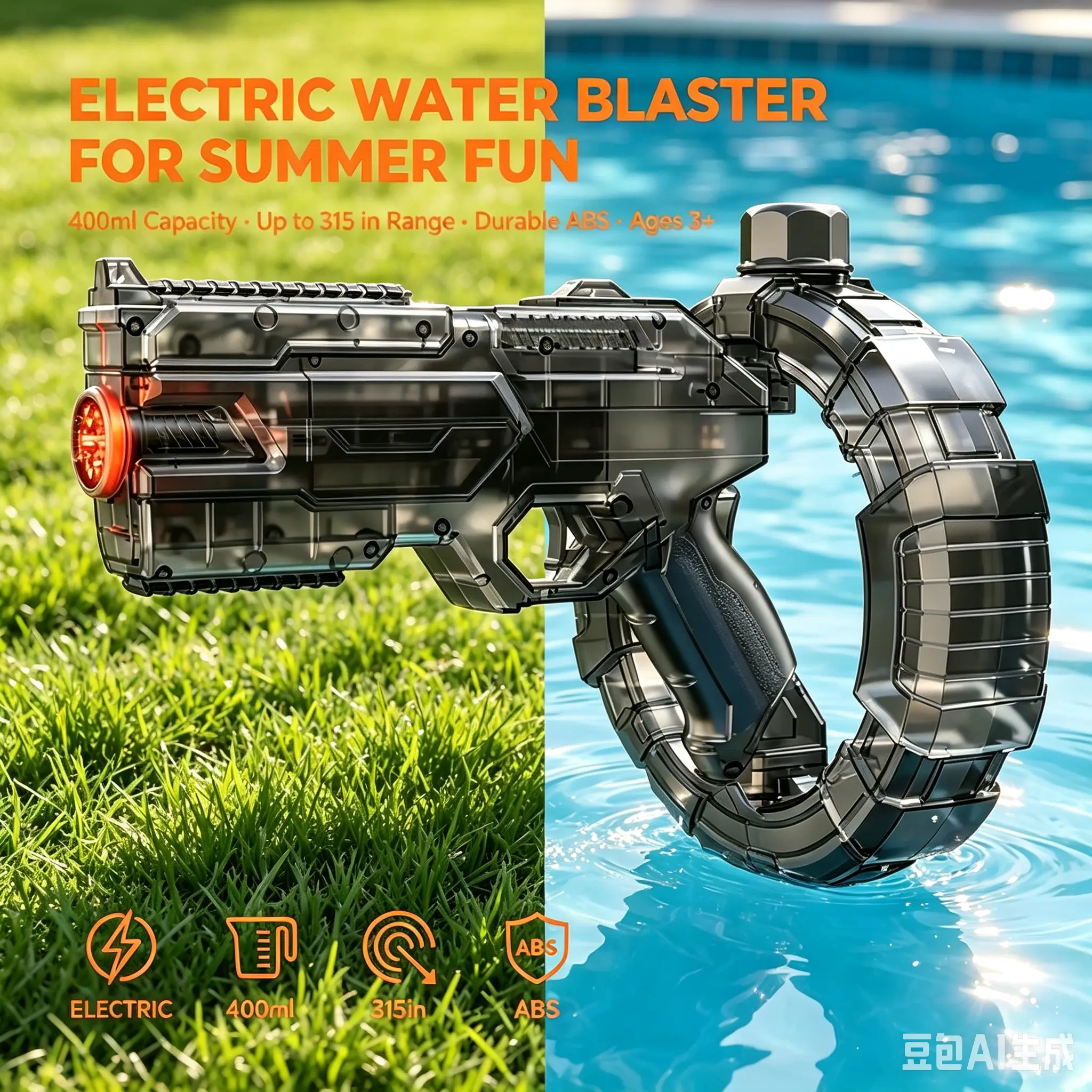 LED Light-Up Electric Water Gun, High-Capacity Automatic Squirt Pistol for Adults/Kids, Powerful Water Blaster Toy.