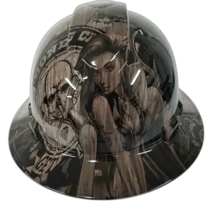Biker Skull on Wood Grain - Custom Hydro Dipped Full Brim Hard Hat