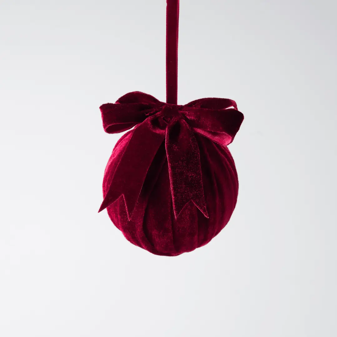 Burgundy Velvet Ornament with Bow 4"