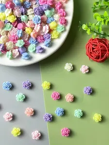 200pcs Acrylic Rose Flower Beads, 12mm DIY Jewelry Making Supplies, Craft Accessories, Diy Beading, Mixed Iridescent Candy Color Flat Back Loose Spacer for Jewelry DIY Kit