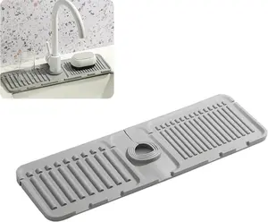 Mat for Kitchen Sink - 2024 Premium Upgrade: Enhanced Silicone Splash Guard with Rapid Drying & Dish Soap Sponge Holder, Perfect for Stone Sinks in Kitchen & Bathroom (Gray, 1 Pack)