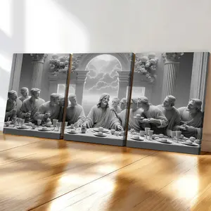 3-Pack Wood Frame Canvas, Vintage Last Supper Poster, Jesus Pattern Decor, Modern Living Room Wall Art Decoration, Waterproof, Office, Bedroom, Hallway