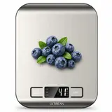 Ultrean Digital Kitchen Scale, 304 Stainless Steel with LCD Display, 4 High-Precision Sensors, 1g Accuracy, 6-Unit Conversion, Tare Function, 11lb Capacity, Alkaline Batteries Included for Baking & Meal Prep