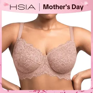HSIA Sunflower Floral Lace Underwire Plus Size Unlined Full Coverage Bra with Adjustable Straps & Supportive Minimizer Design for Large Breasts