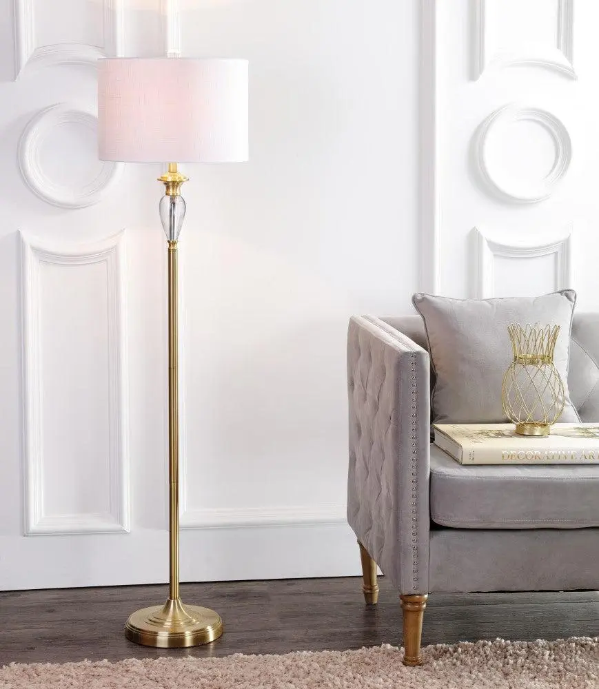 JONATHAN Y Evelyn Contemporary Crystal-Metal LED Floor Lamp - Luxury Home Organic Modern Lamps with Brass Round Bases & Shades, LED Lights for Living Room, Bedroom Indoor Decor, None