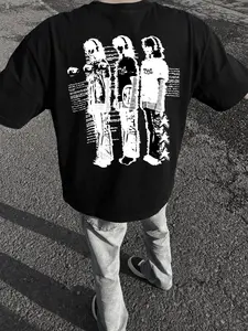 American High Street Dark Vortex Print T-Shirt for Men, 2026 New Oversize Loose Short Sleeve, Heavy Metal Style Streetwear