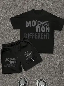 Moving Motion Different Graphic Tee & Shorts Matching Set - Edgy Streetwear Loose Two-Piece