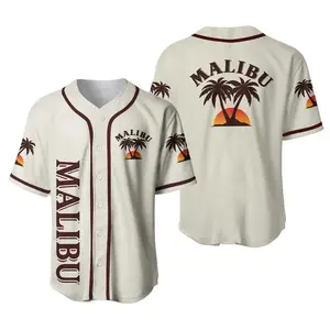 Malibu Rum Baseball Jersey Unisex Tropical Palm Tree Sunset Graphic Cream Streetwear Casual Summer Beach Oversized Comfort Fit Men Women USA Coconut Party Festival