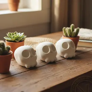 Cartoon Style Skulls 3D Printed Mini Desk Decor Cute Spooky Halloween Figurines Gothic Eco-Friendly PLA Plastic 1.5" x 1.5" Unique Playful Design for Indoor Use Decoration Items
